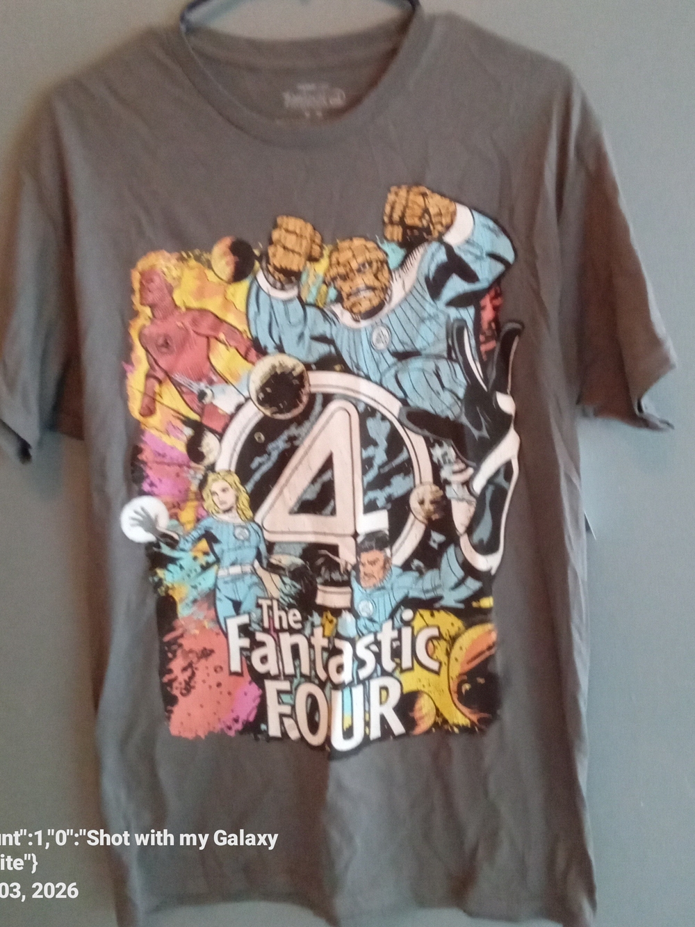 Marvel Fantastic Four Graphic Tee - Gray with Blue, Yellow & Pink Accents